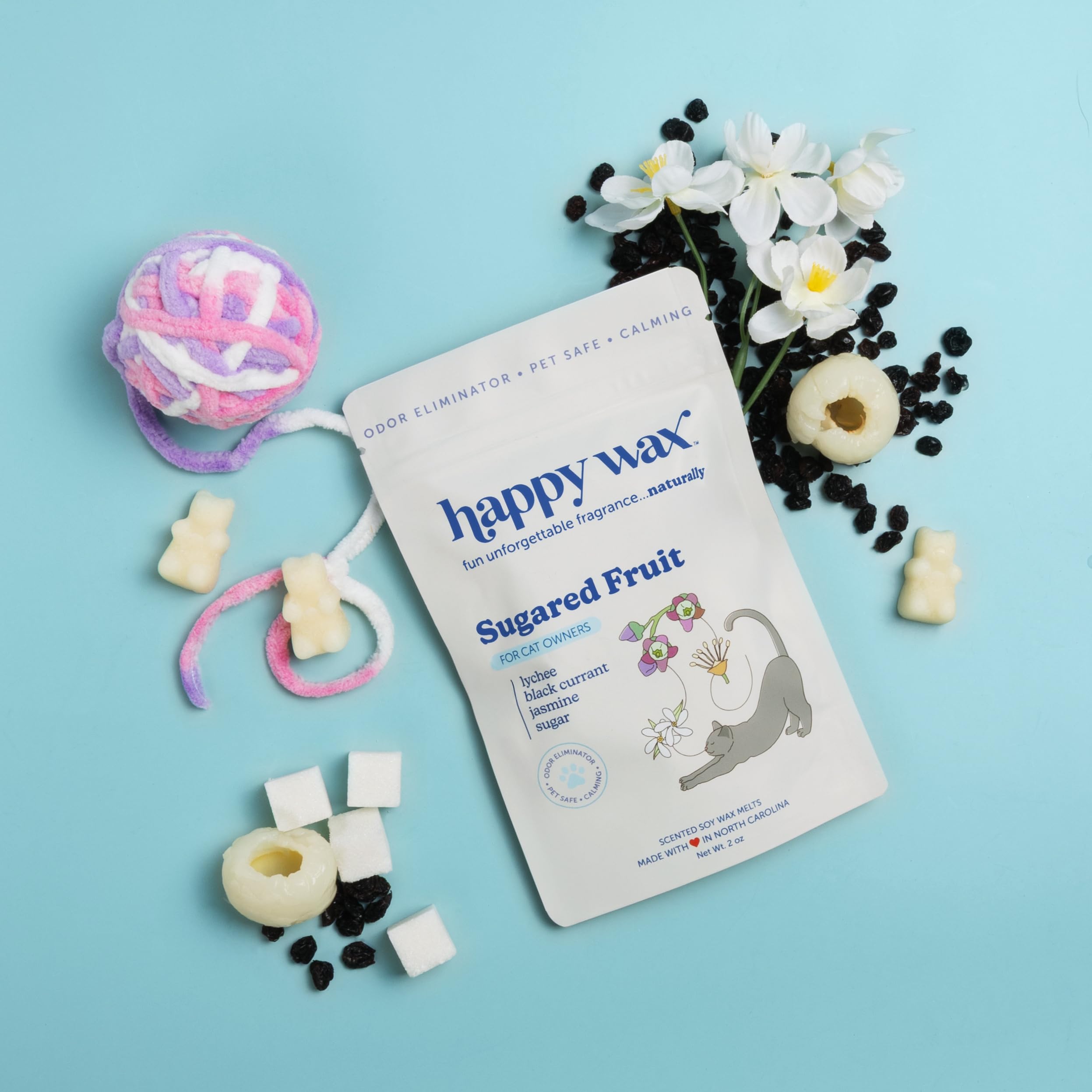 Happy Wax Teakwood Trails pet melts with woodsy notes for a clean feel
