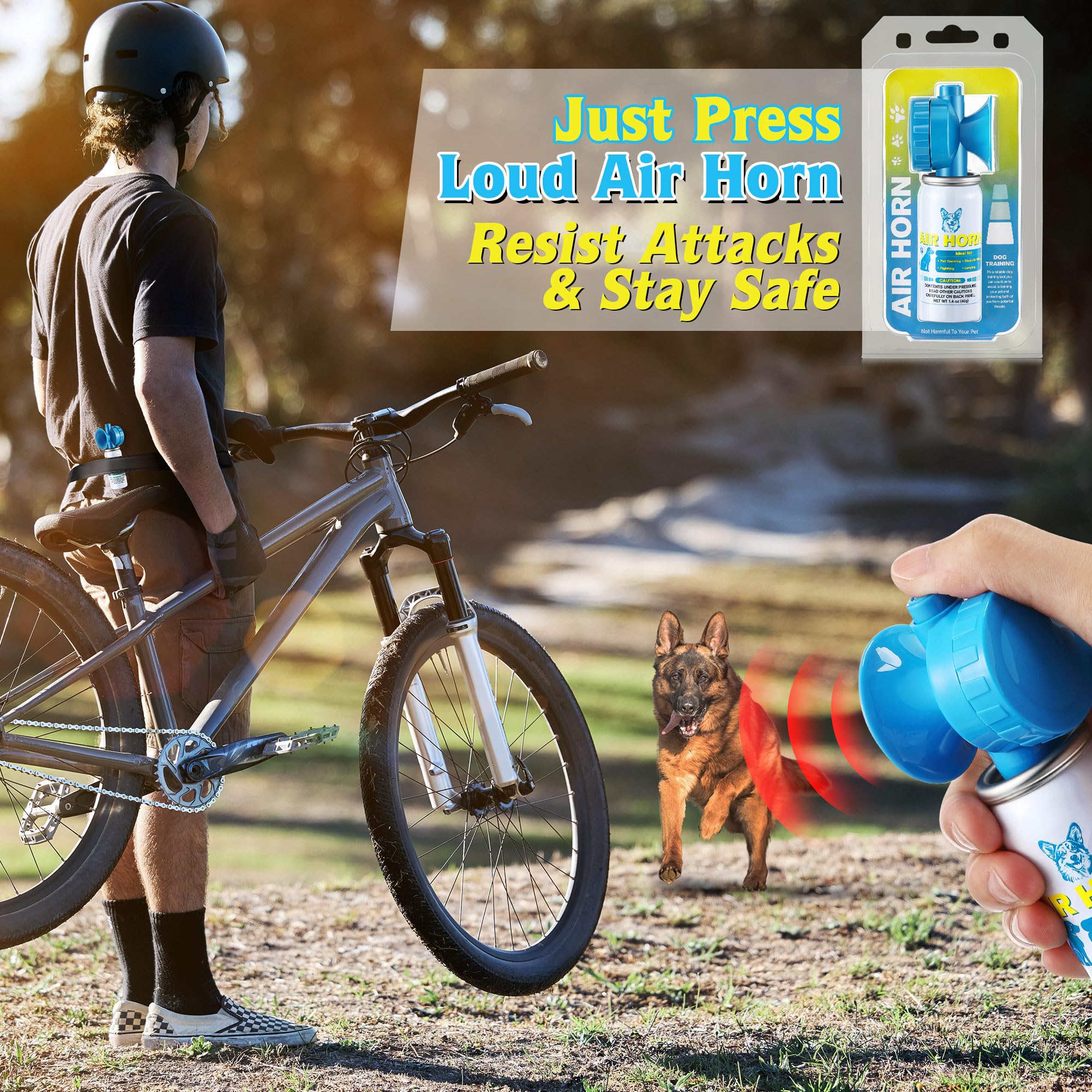 HappyAlley air horn blue activate action demonstrates one-handed use