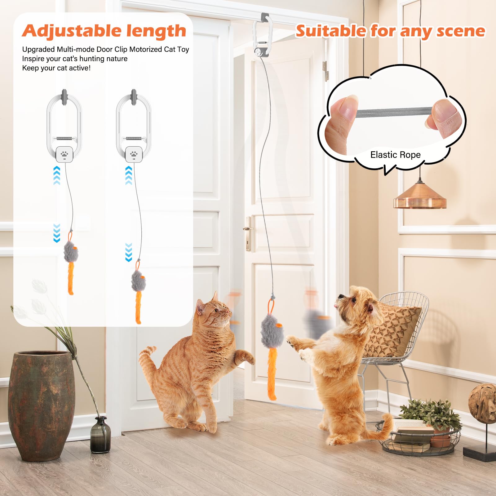 HAPPYCODE cat teaser door mount clips securely for flexible setup.