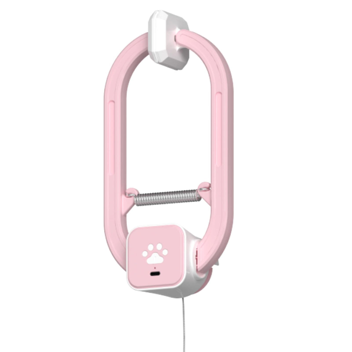 HappyCode Rechargeable Cat Teaser on a door clip showing 360° spin for exercise and fun