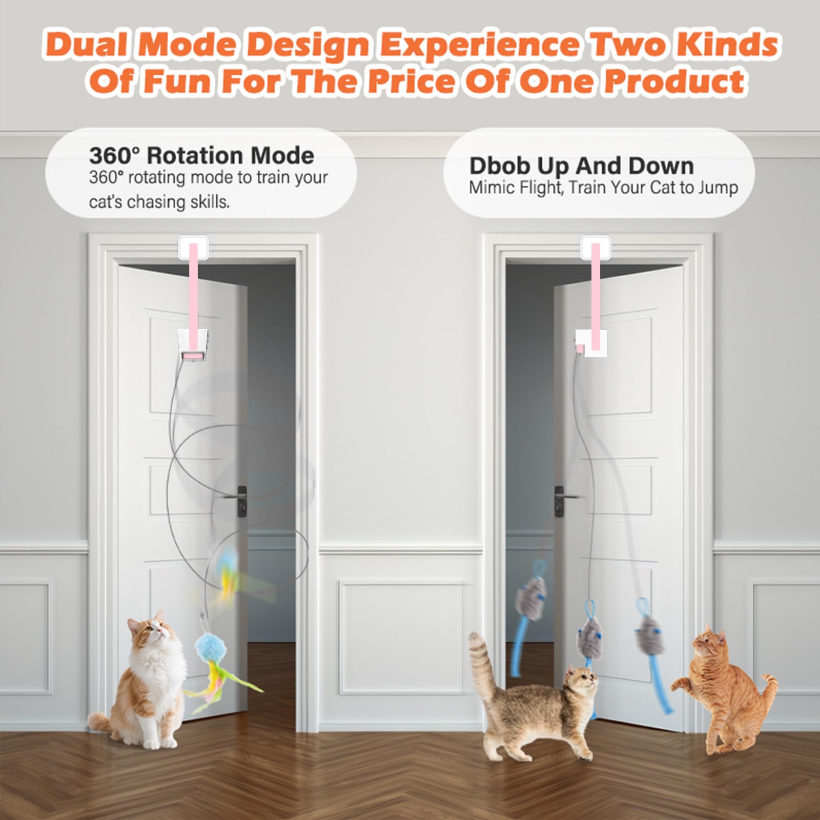 HappyCode Rechargeable Cat Teaser on door clip with irregular jumping for interactive play