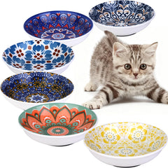 HAPPY KIT ceramic cat bowls 6-pack in colorful set for clean meals