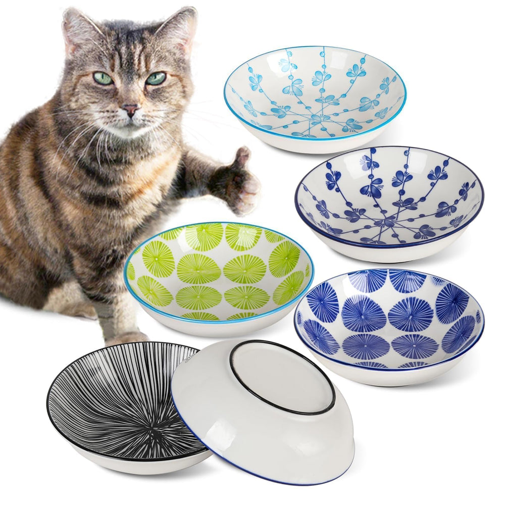 HAPPY KIT ceramic cat bowls six-pack for daily meals.