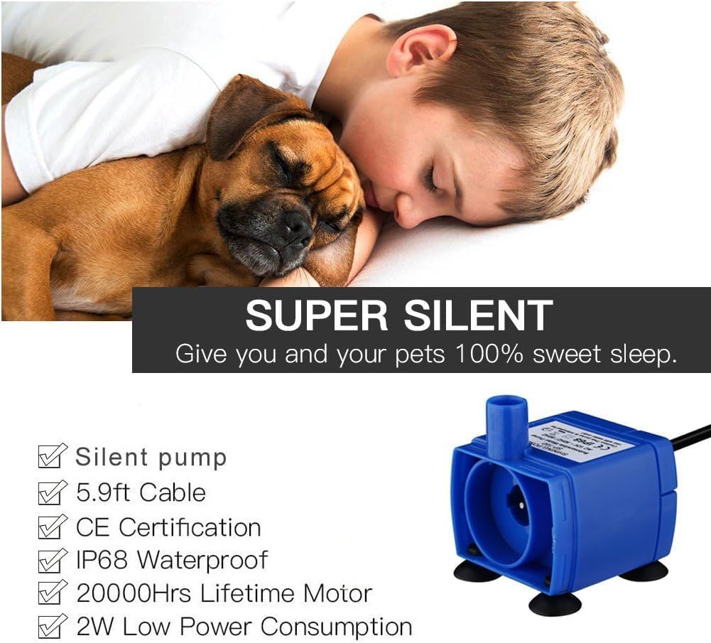 Happypapa pet fountain pump in use ensures continuous water flow for cats.