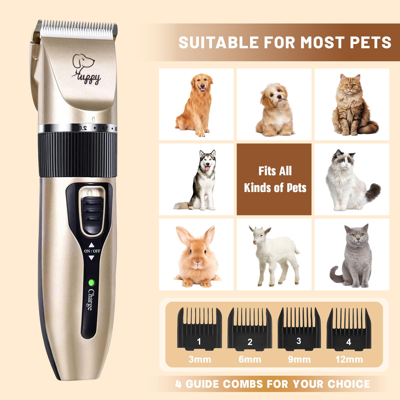HappyYILIDA dog clippers on two-speed setting for different coat lengths.
