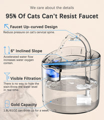 HAPUP fountain with inclined flow encourages gentle drinking for cats.