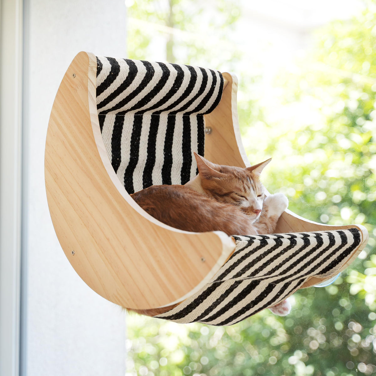 HAPYKITYS Crescent Moon Window Cat Bed offers sunlit lounging with a front-row view.