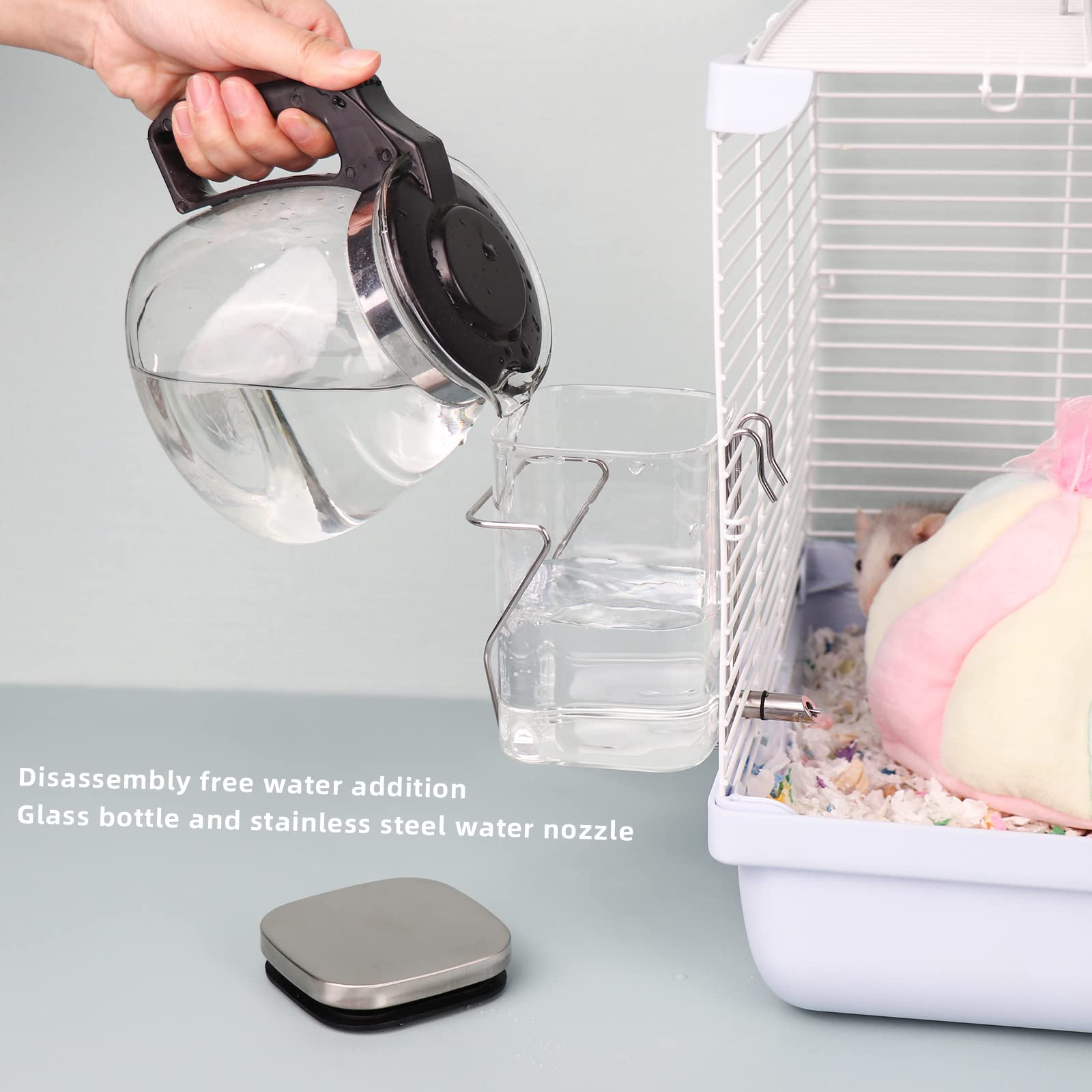 HardcorePet rabbit glass waterer with clear hydration monitoring