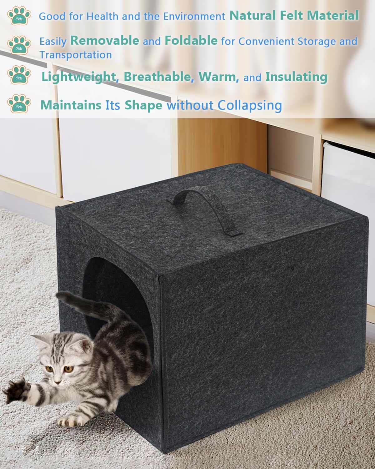 Harhana Cat Cave folds flat for compact storage and easy transport.