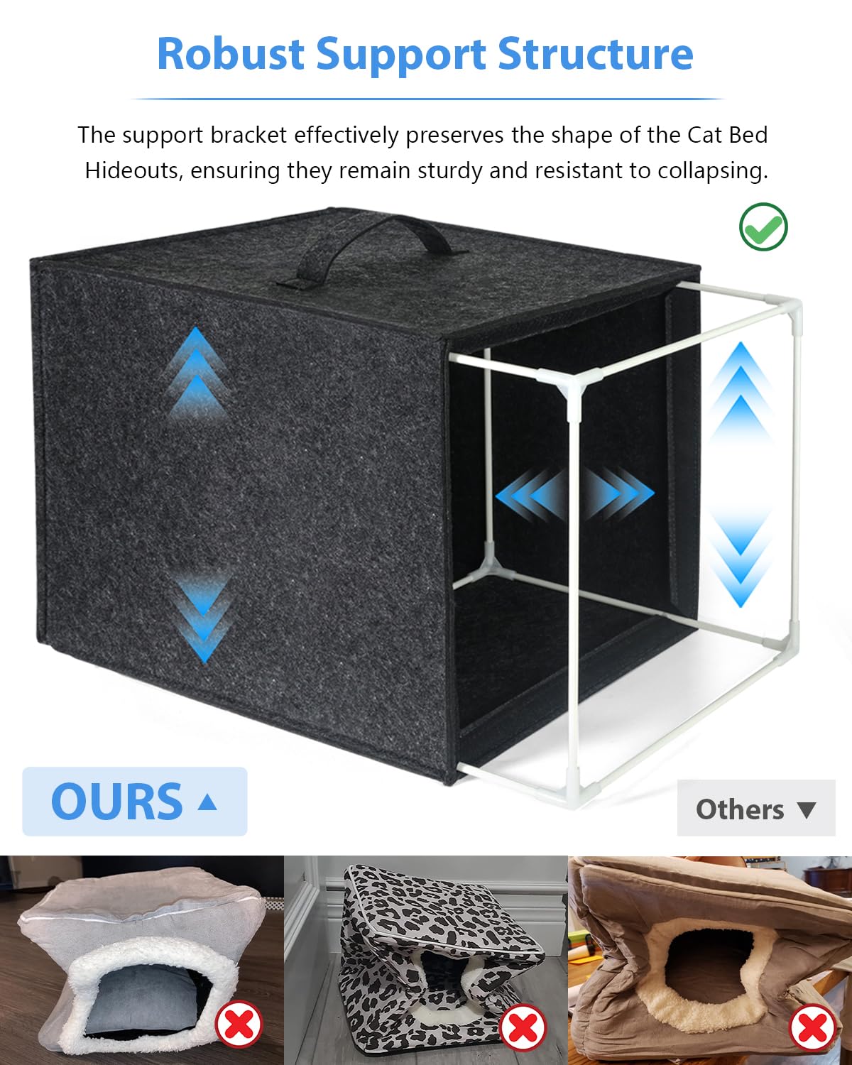 Sturdy shelf and tubes support the Harhana Cat Cave during use.