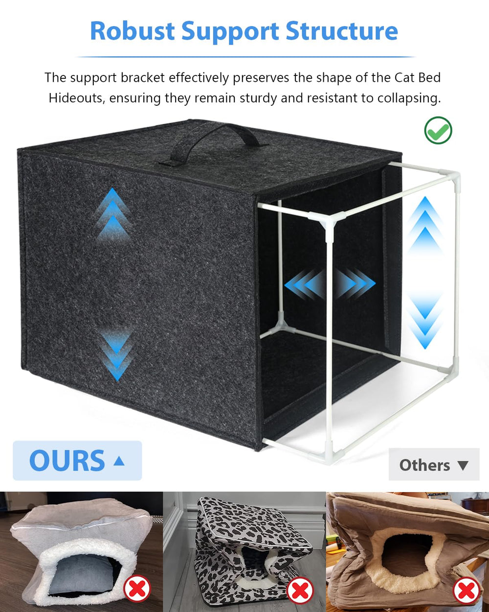 Sturdy shelf and tubes support the Harhana Cat Cave during use.