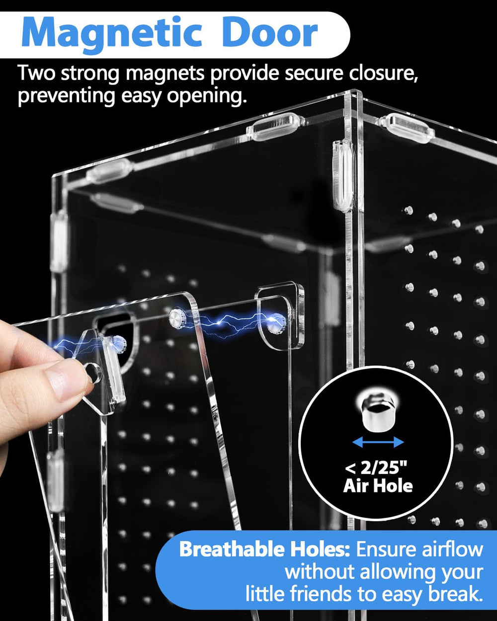 Harhana Jumping Spider Enclosure ventilation holes promote steady airflow for habitat health.
