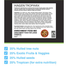 Hari Tropimix colorful meal bowl highlights a diverse mix for stimulating macaw meals.