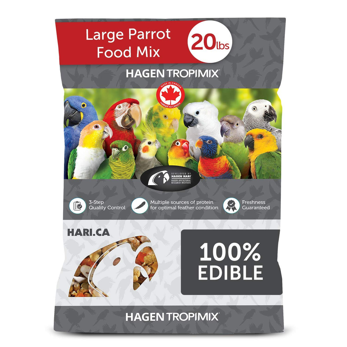 Hari Tropimix large parrot food bag promotes vibrant feather color and daily nutrition.