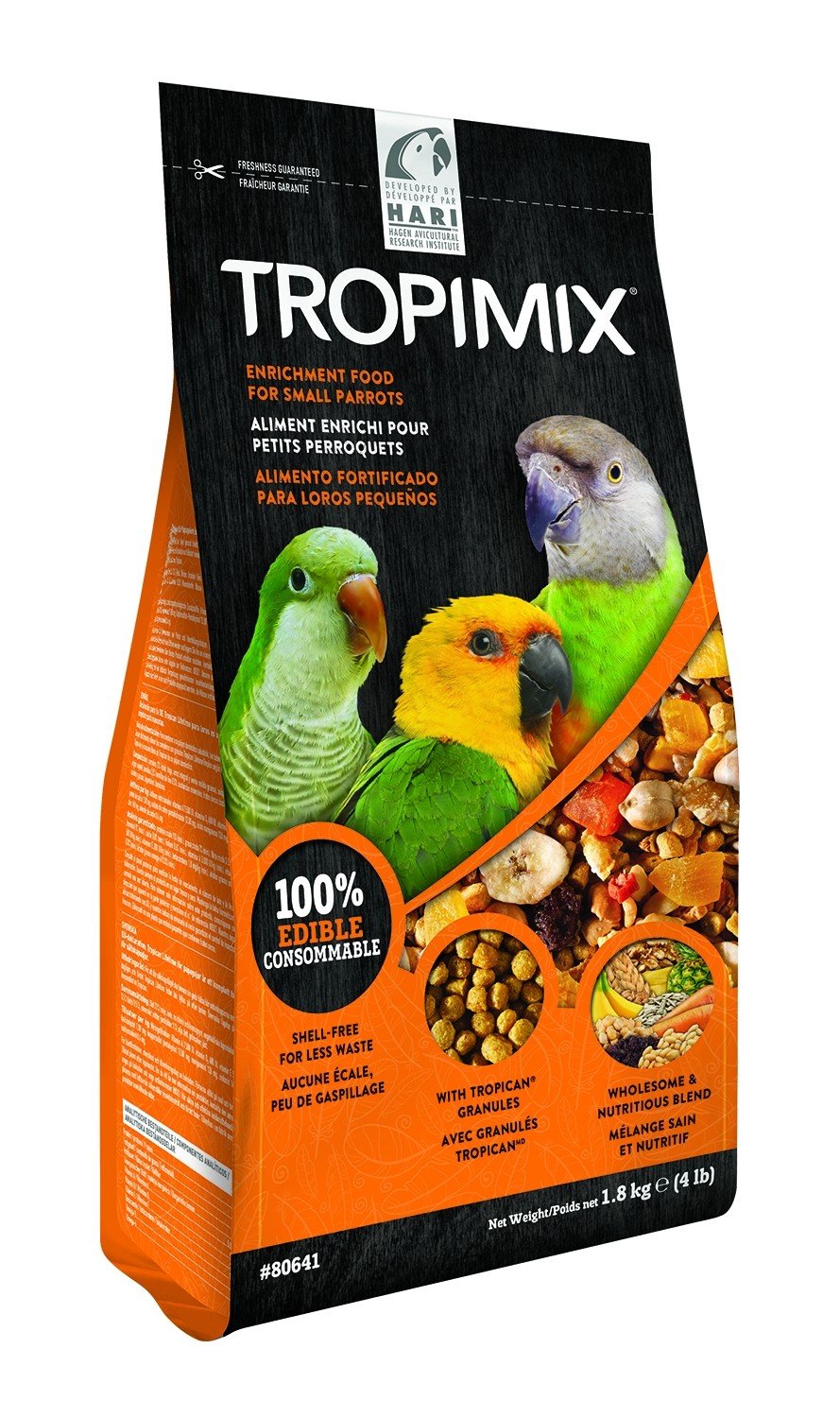 Hari Tropimix food bowl serve with ready-to-eat blend for vibrant feathers and energy