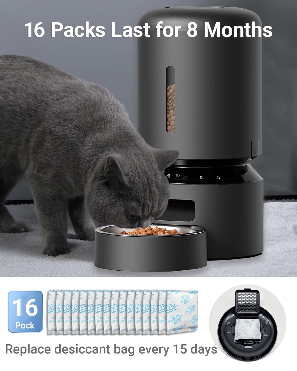 Harich CurLife desiccant packs support dry storage in pet food containers.