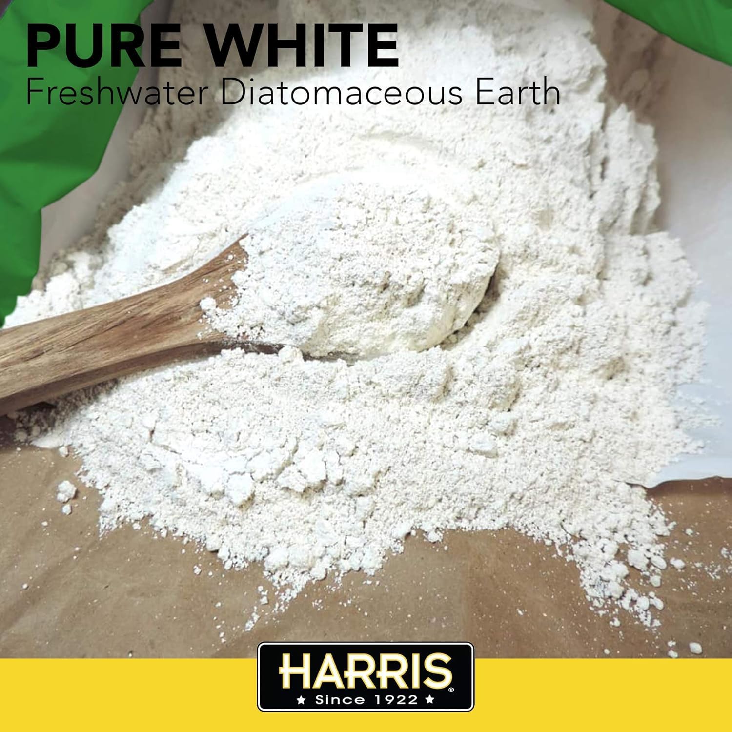 Harris Diatomaceous Earth 5lb bag back label detailing OMRI listing and safety guidance.