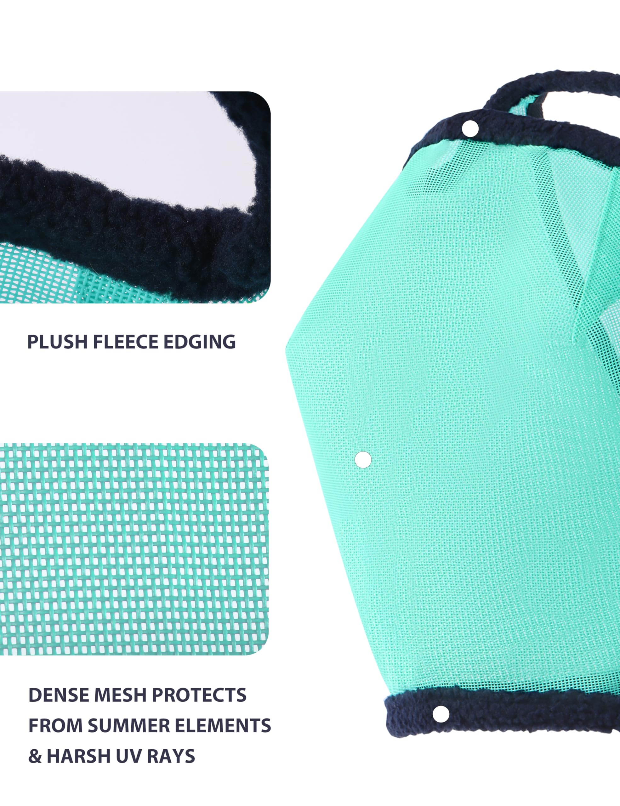 Harrison Howard All Round Mesh Fly Mask UV protection mesh closeup shows durable breathable fabric.