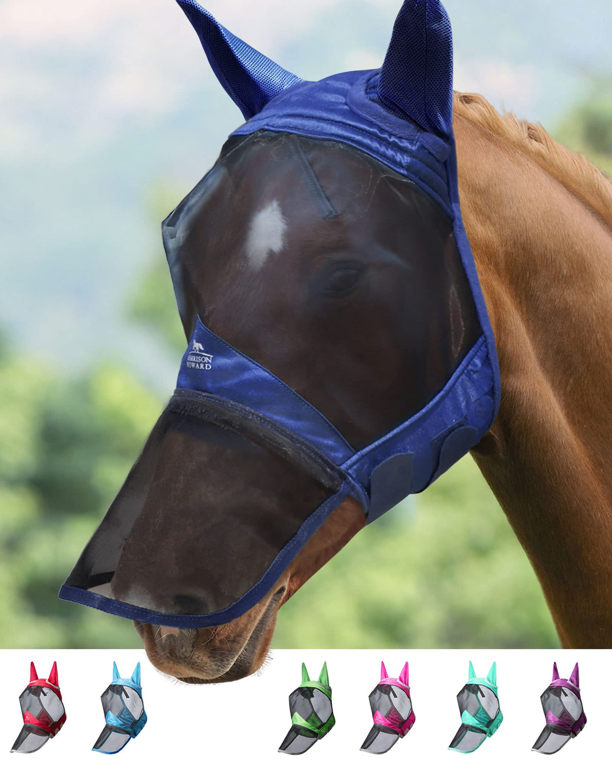 Harrison Howard CareMaster Pro fly mask Navy full view with UV protection and breathable mesh.