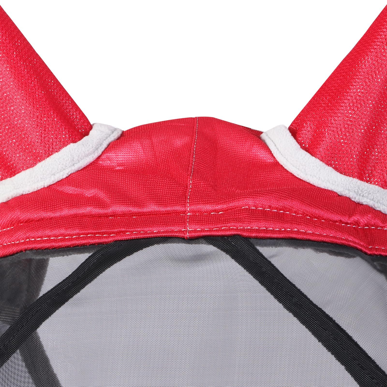 Harrison Howard CareMaster Pro red full-size fly mask ensures visibility and secure fit.