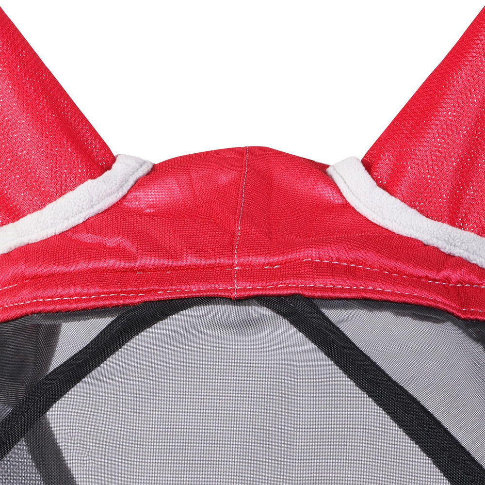 Harrison Howard CareMaster Pro red full-size fly mask ensures visibility and secure fit.