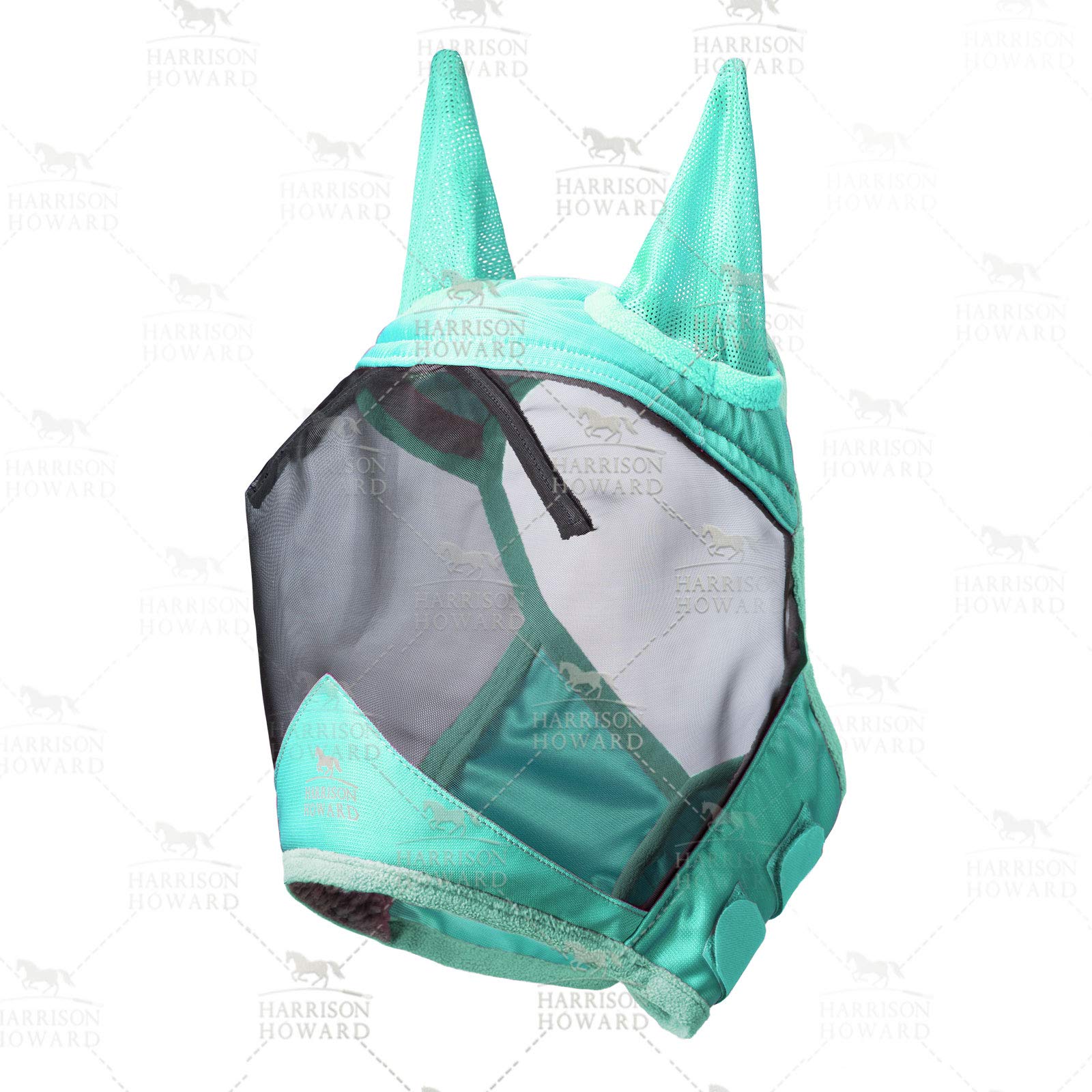 Harrison Howard CareMaster Pro fly mask side view showing secure closures for stable fit