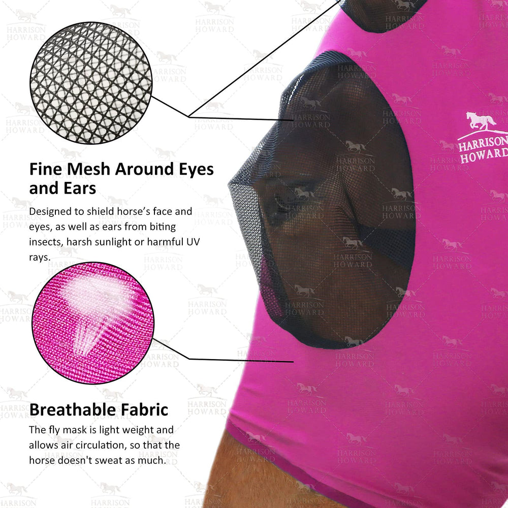 Harrison Howard fly mask eye-space with UV protection for sunny days.