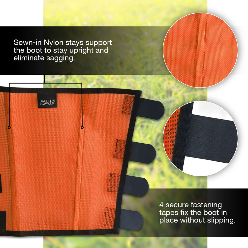 Harrison Howard stomp-shield close-up demonstrates PVC barrier reducing stomping.