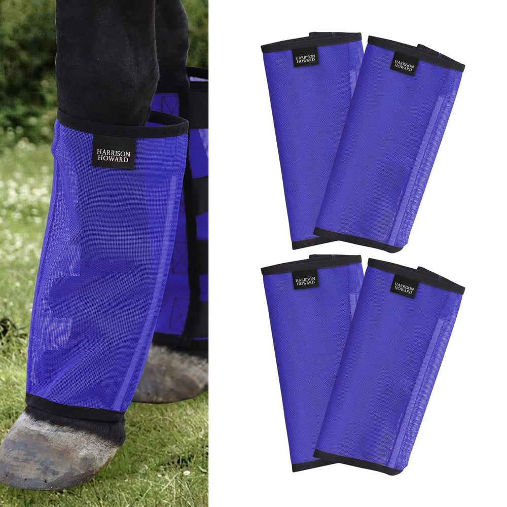 Harrison Howard fly boots with UV-protective mesh for breathable leg protection during sunny days.