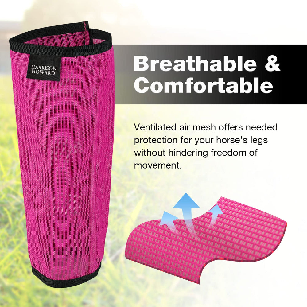 Harrison Howard pack of four magenta boots offers complete leg coverage for turnout