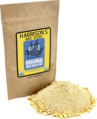 Harrison's Bird Foods Original Bread Mix pack shows organic ingredients for a nutritious bird treat.