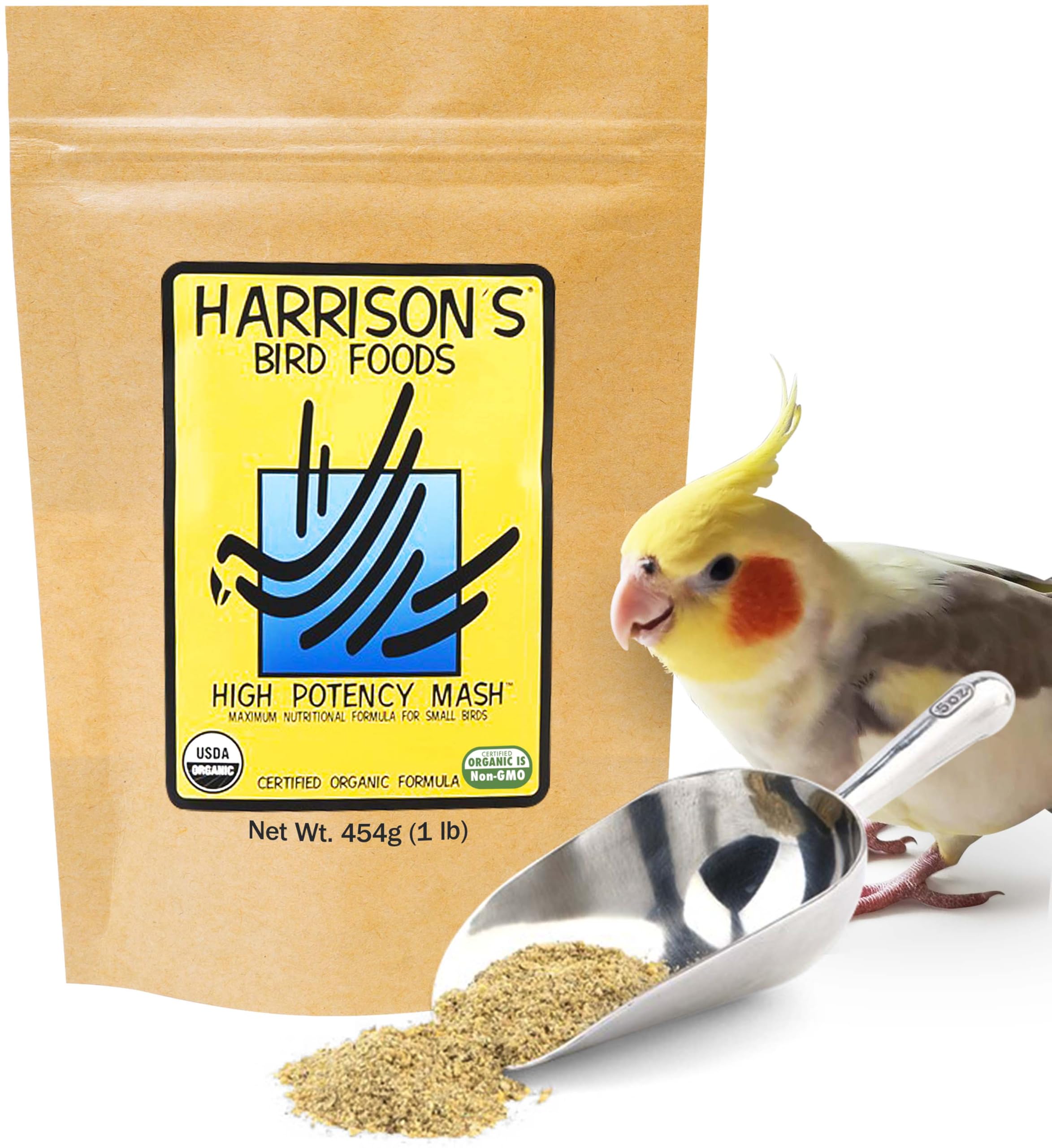 Multi-species feeding scene shows compatibility with various small birds using Harrison's mash.