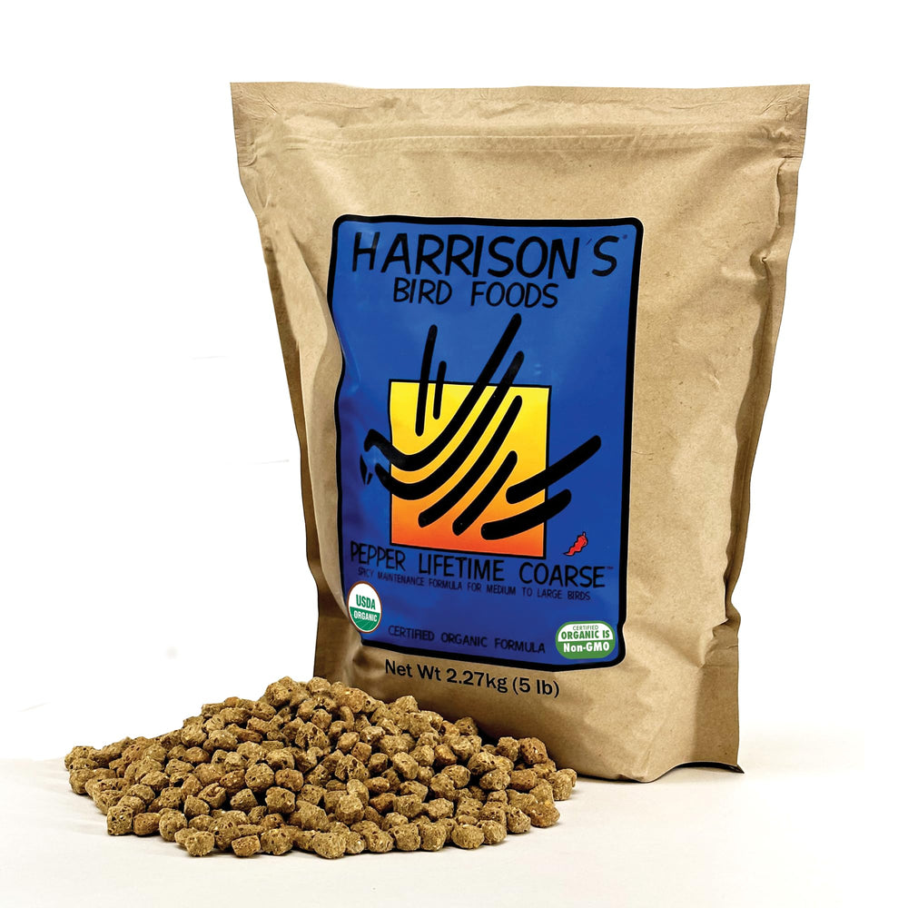Harrison's Pepper Lifetime Coarse bag front with organic certification.