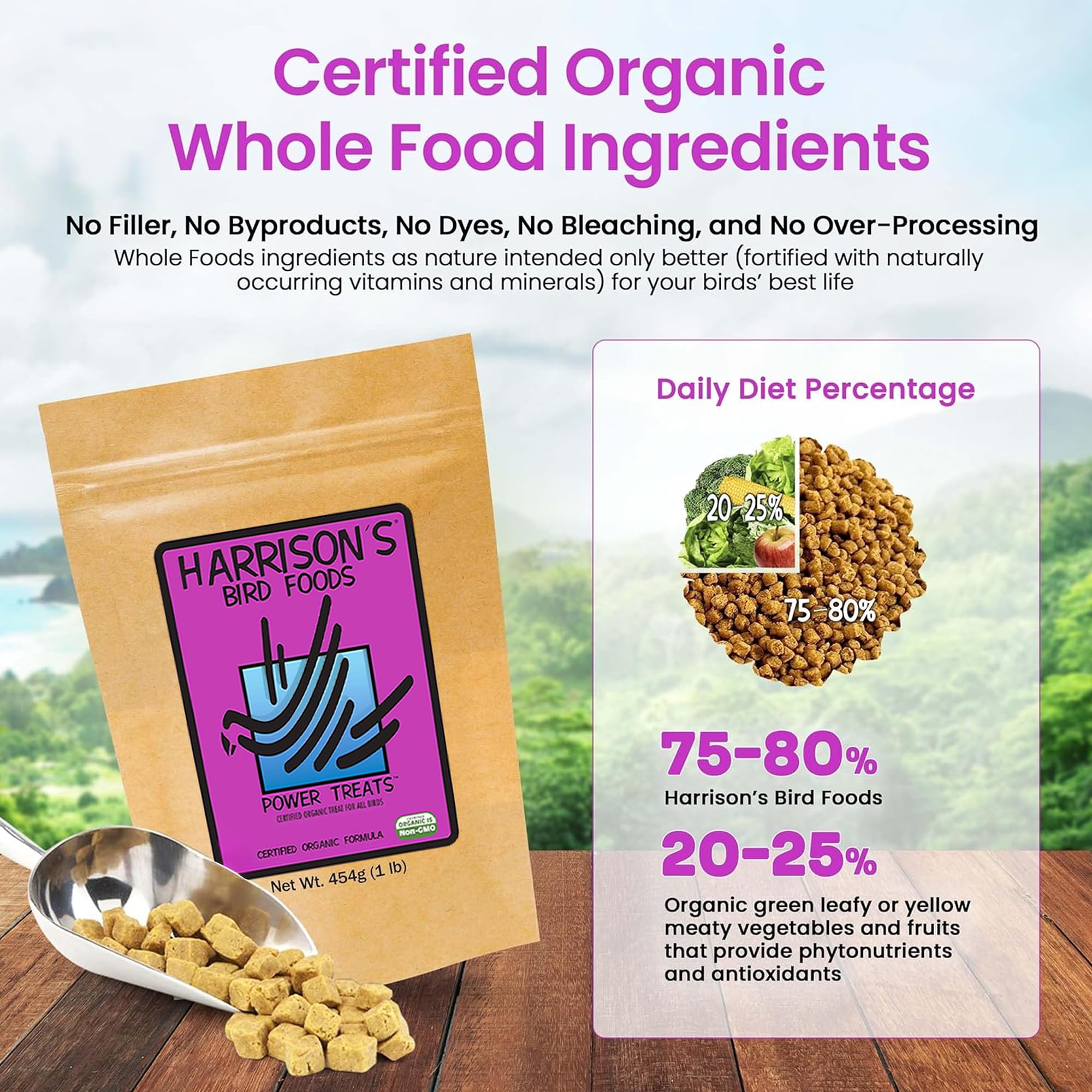 Harrison's Power Treats use organic, non-GMO ingredients for birds' daily treats