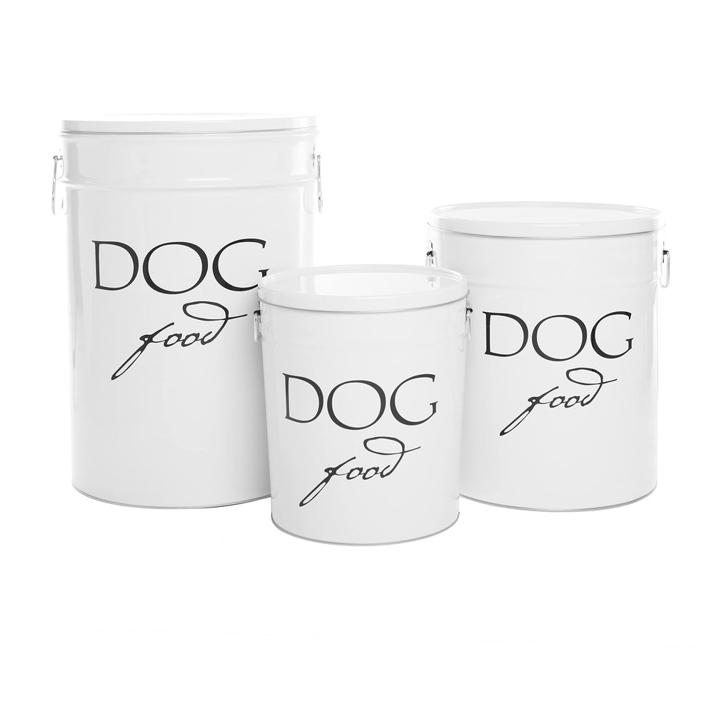 Harry Barker Classic White Canister on countertop keeps dry dog food fresh and organized
