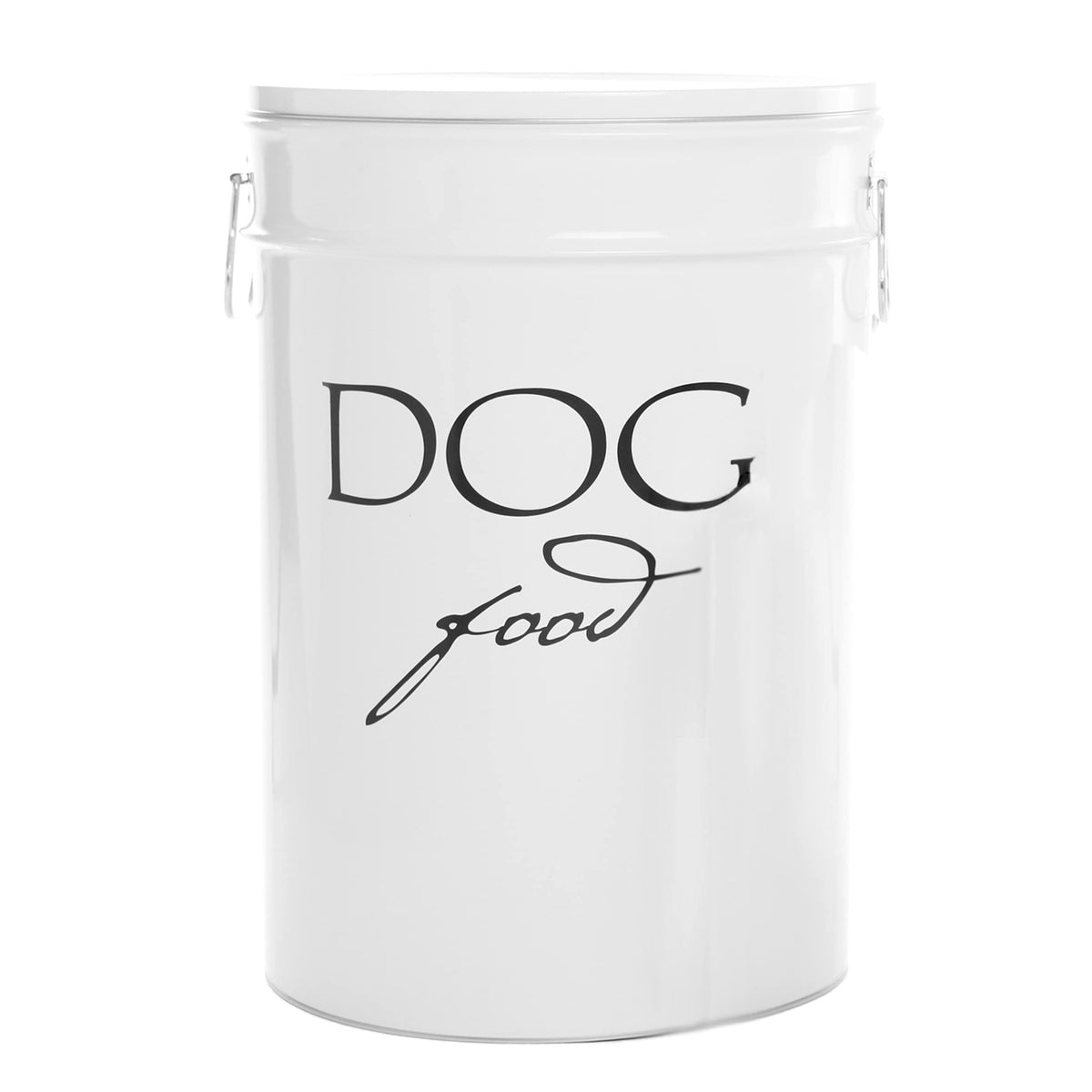 Harry Barker Classic White Canister front view demonstrates durable, space-efficient dog food storage