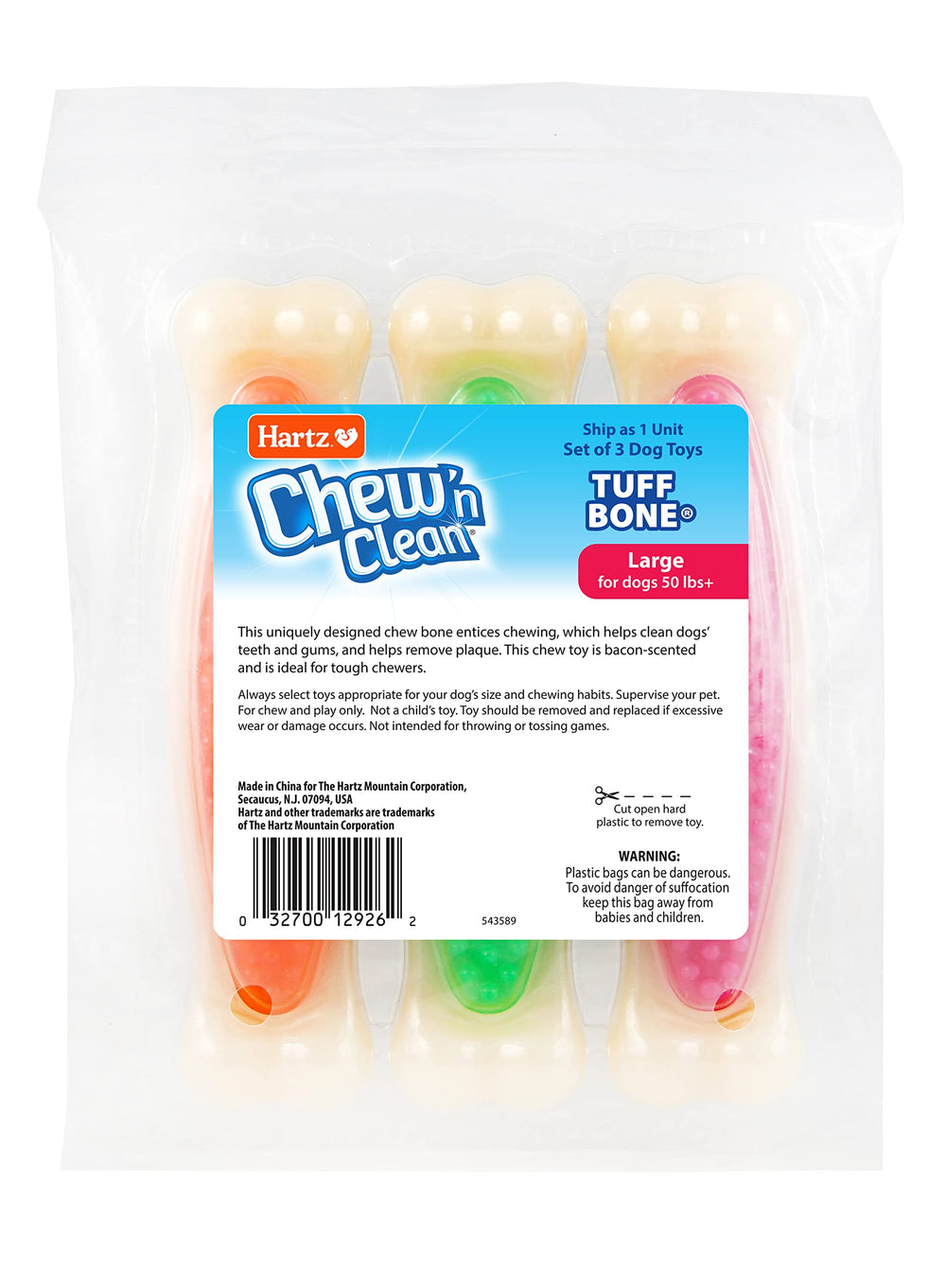 Three Hartz chew toys in a single pack