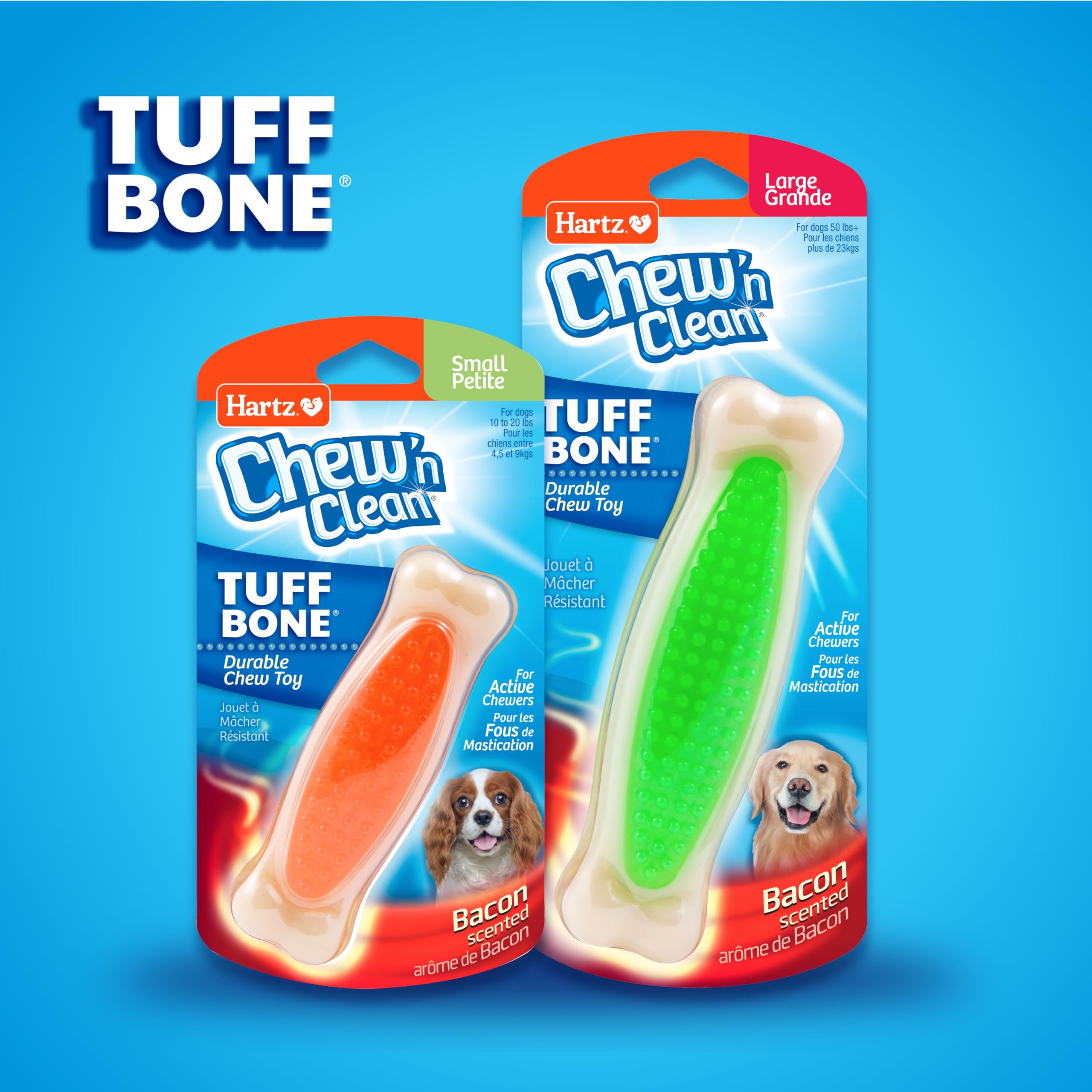 Large-size chew bone compared with smaller Hartz options