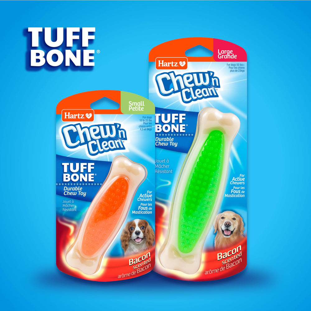 Large-size chew bone compared with smaller Hartz options