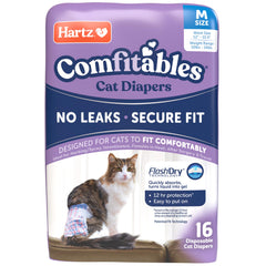 Hartz Comfitables cat diapers medium, front view showing secure fit.