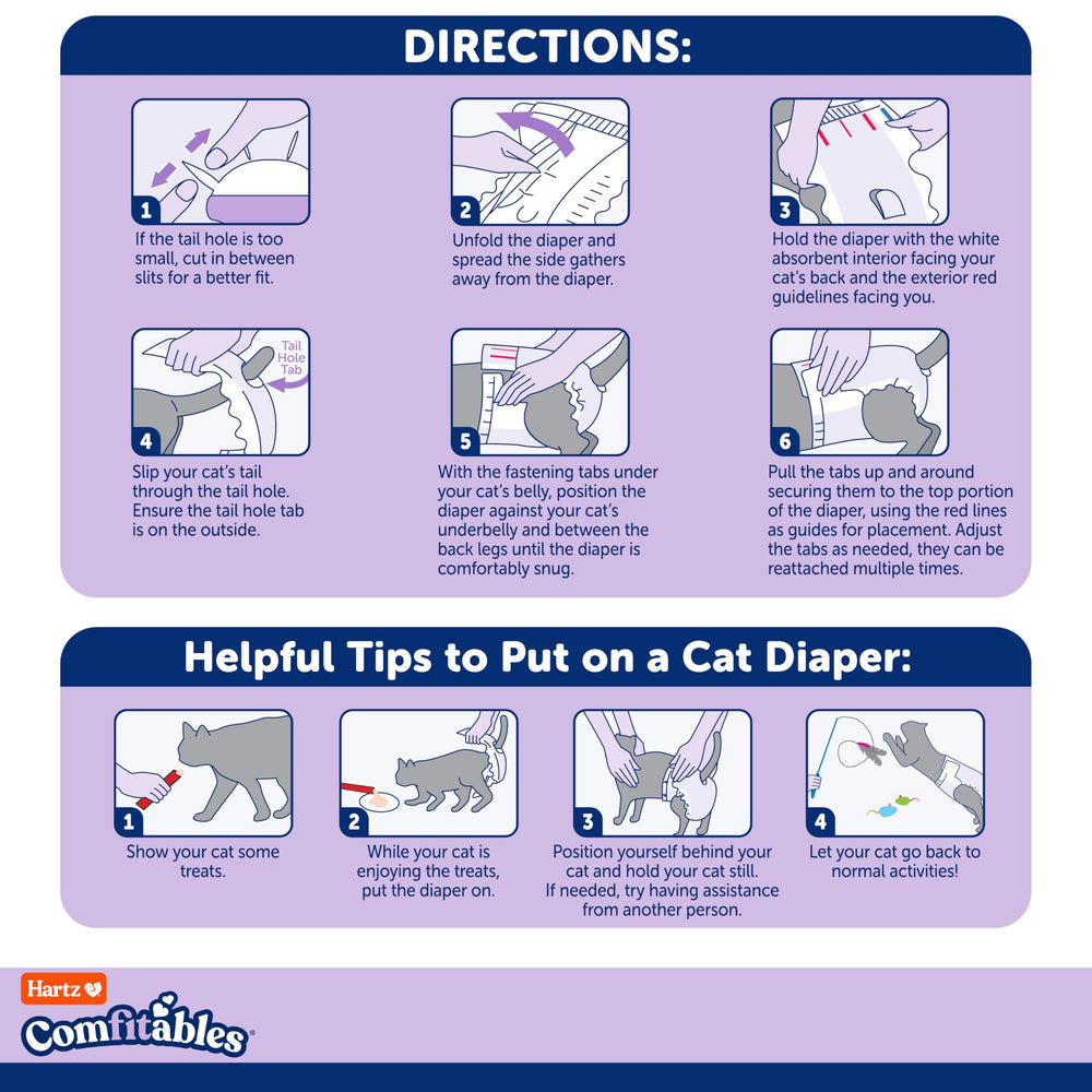 Hartz Comfitables cat diapers medium, two designs for male and female cats.