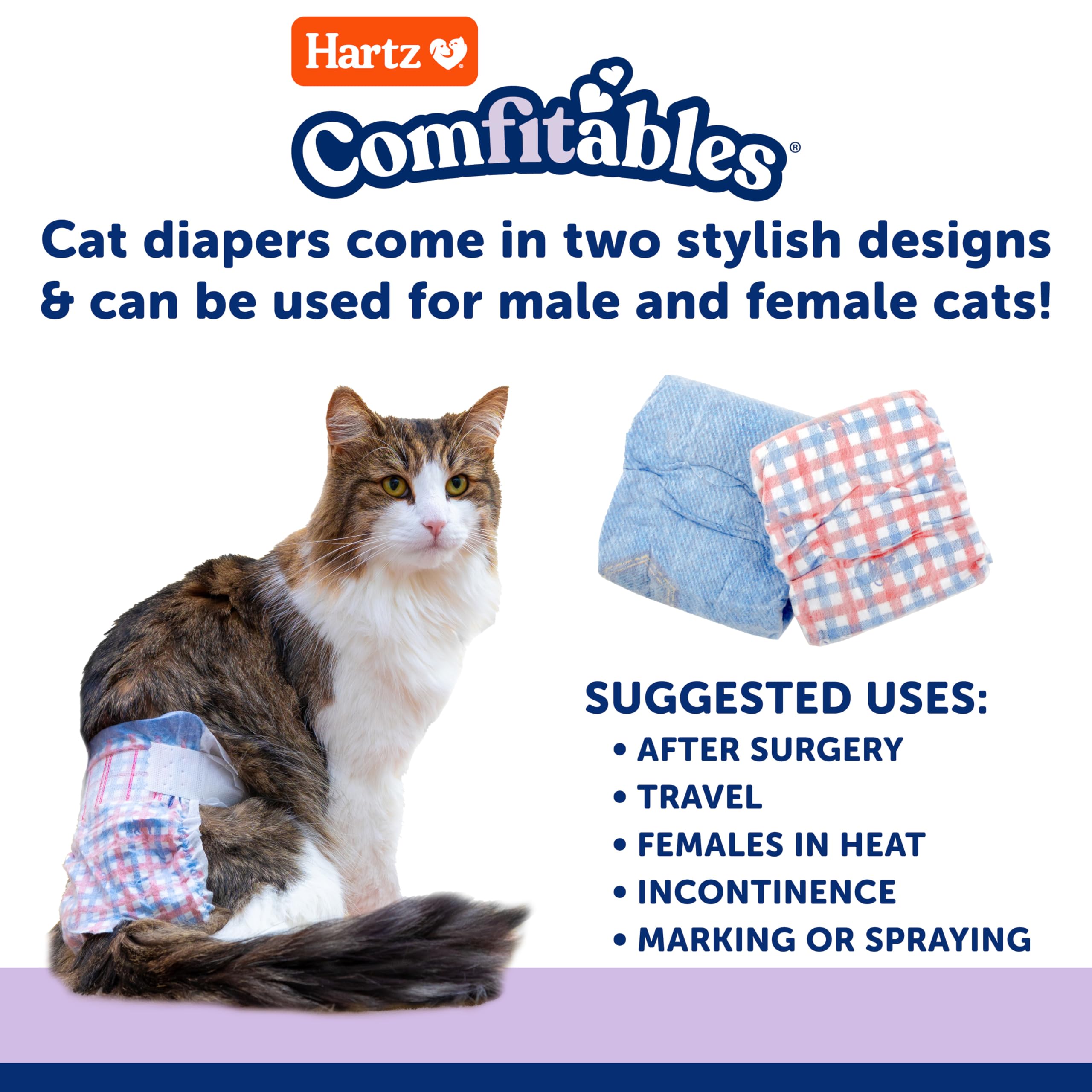 Hartz Comfitables cat diapers come in two designs for style and function.