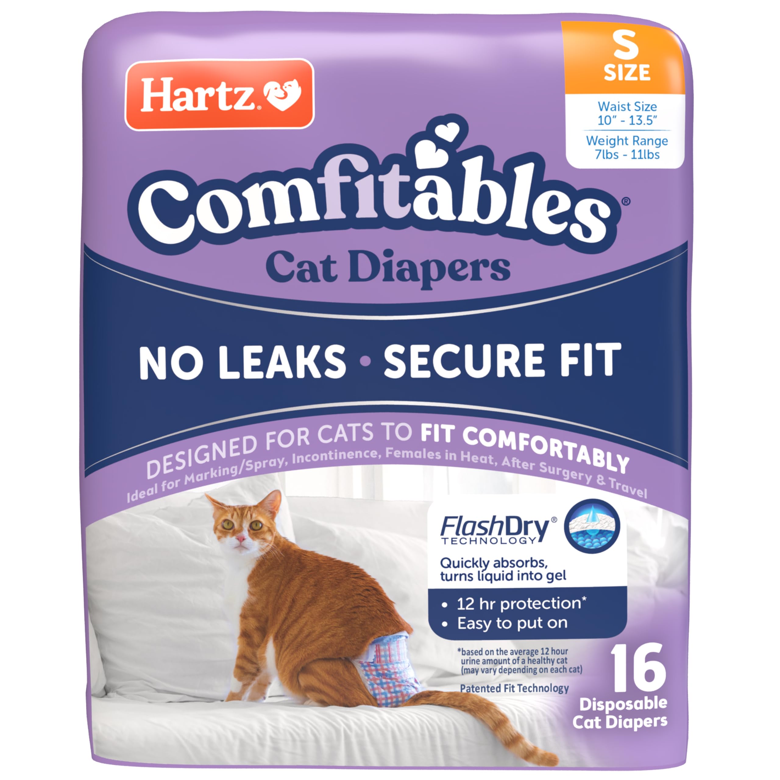 Hartz Comfitables cat diapers with wide tabs for easy on and secure fit.