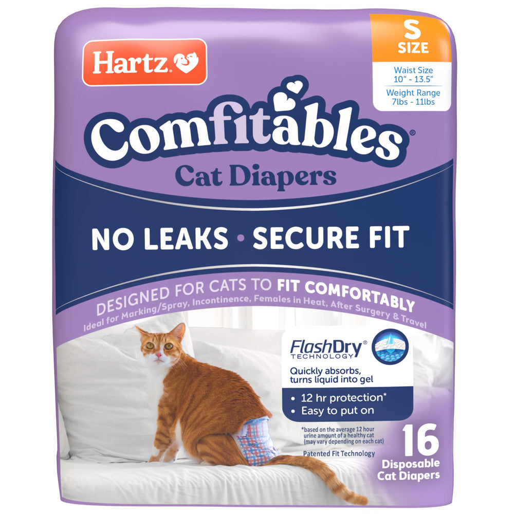 Hartz Comfitables cat diapers with wide tabs for easy on and secure fit.
