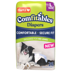 Hartz Comfitables large diaper front view for a secure, comfortable dog fit.