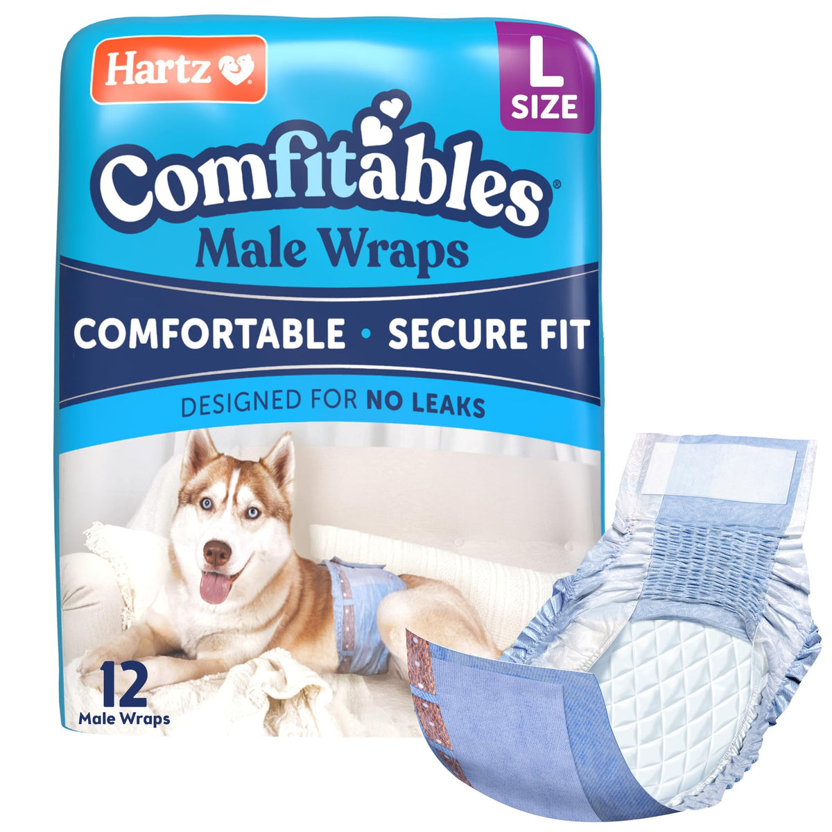 Hartz Comfitables stretchy waistband shows secure flexible fit for active dogs