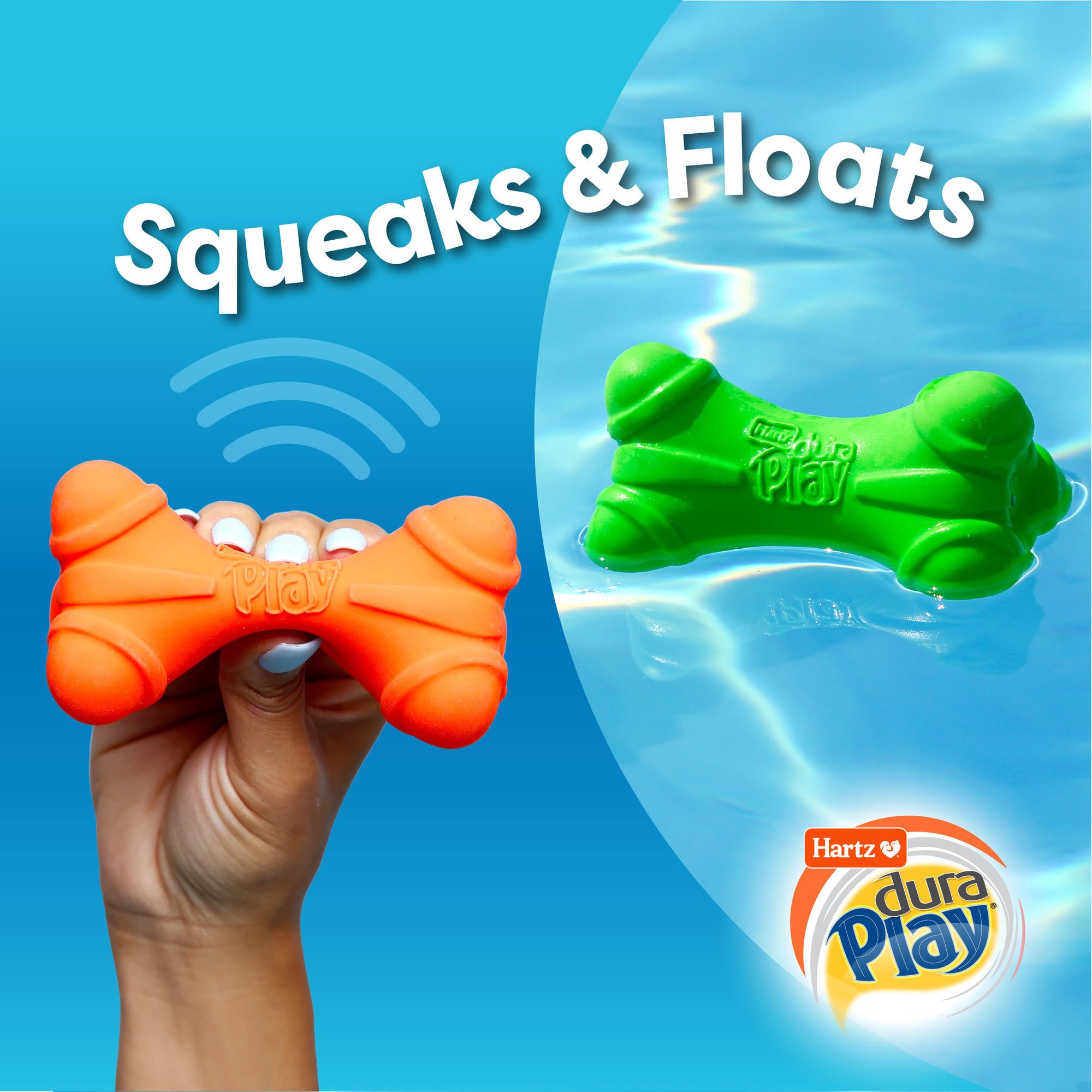 Hartz DuraPlay dumbbell toy squeaker for chewing and games.