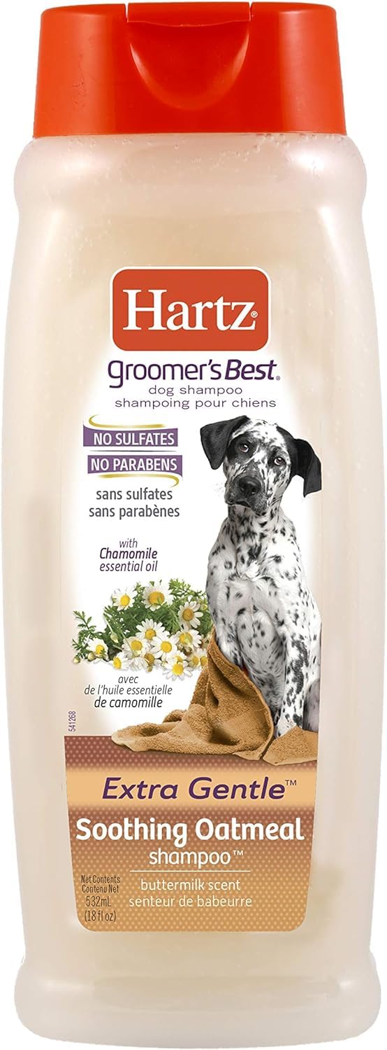 Hartz Groomer's Best Oatmeal Shampoo bottle front for gentle cleansing and hydration.
