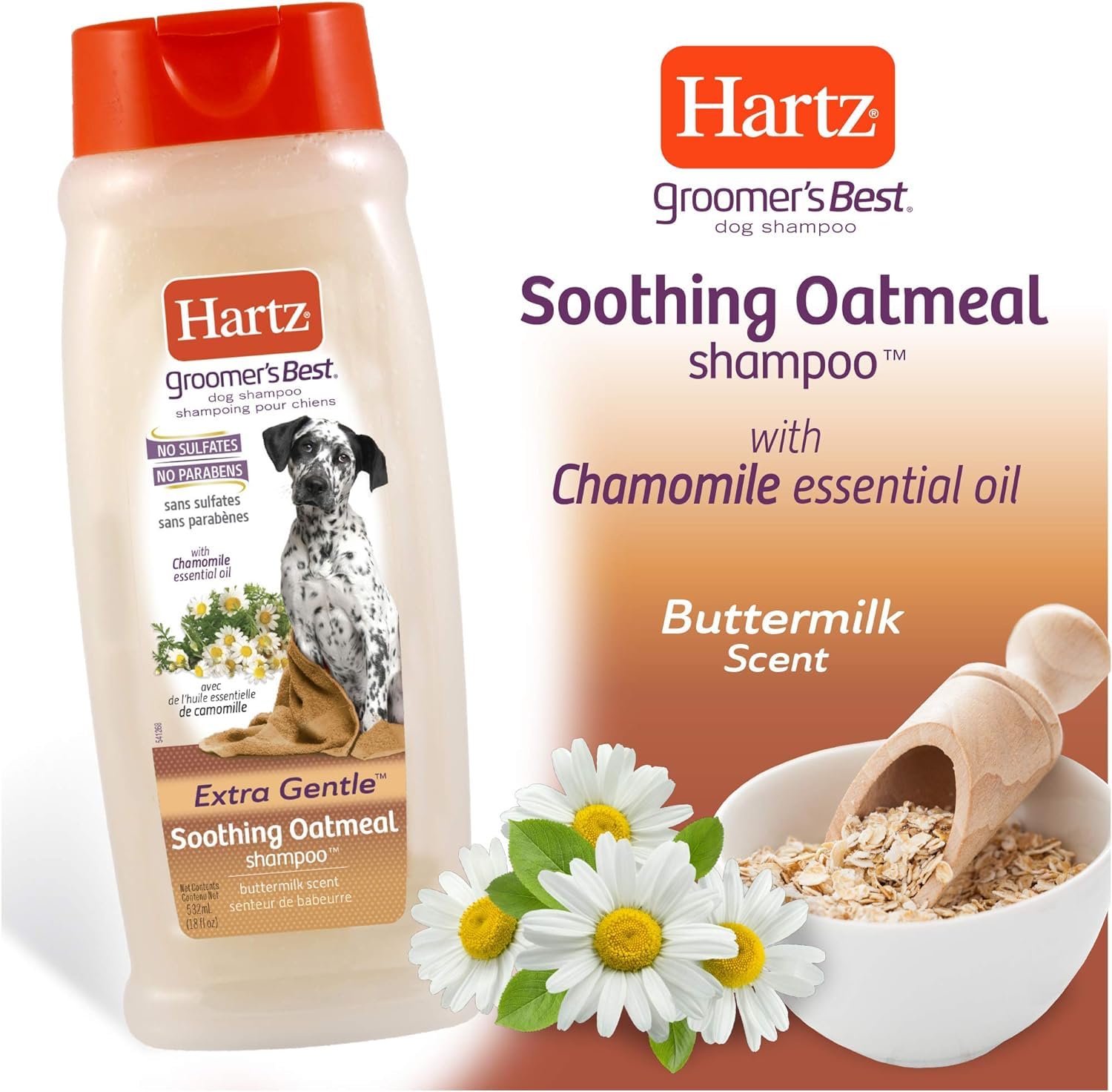 Hartz Groomer's Best Oatmeal Shampoo rinse on dog fur after a soothing bath.