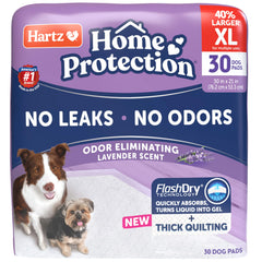 Hartz Home Protection XL pads packaging showing a 30-count assortment for indoor protection.